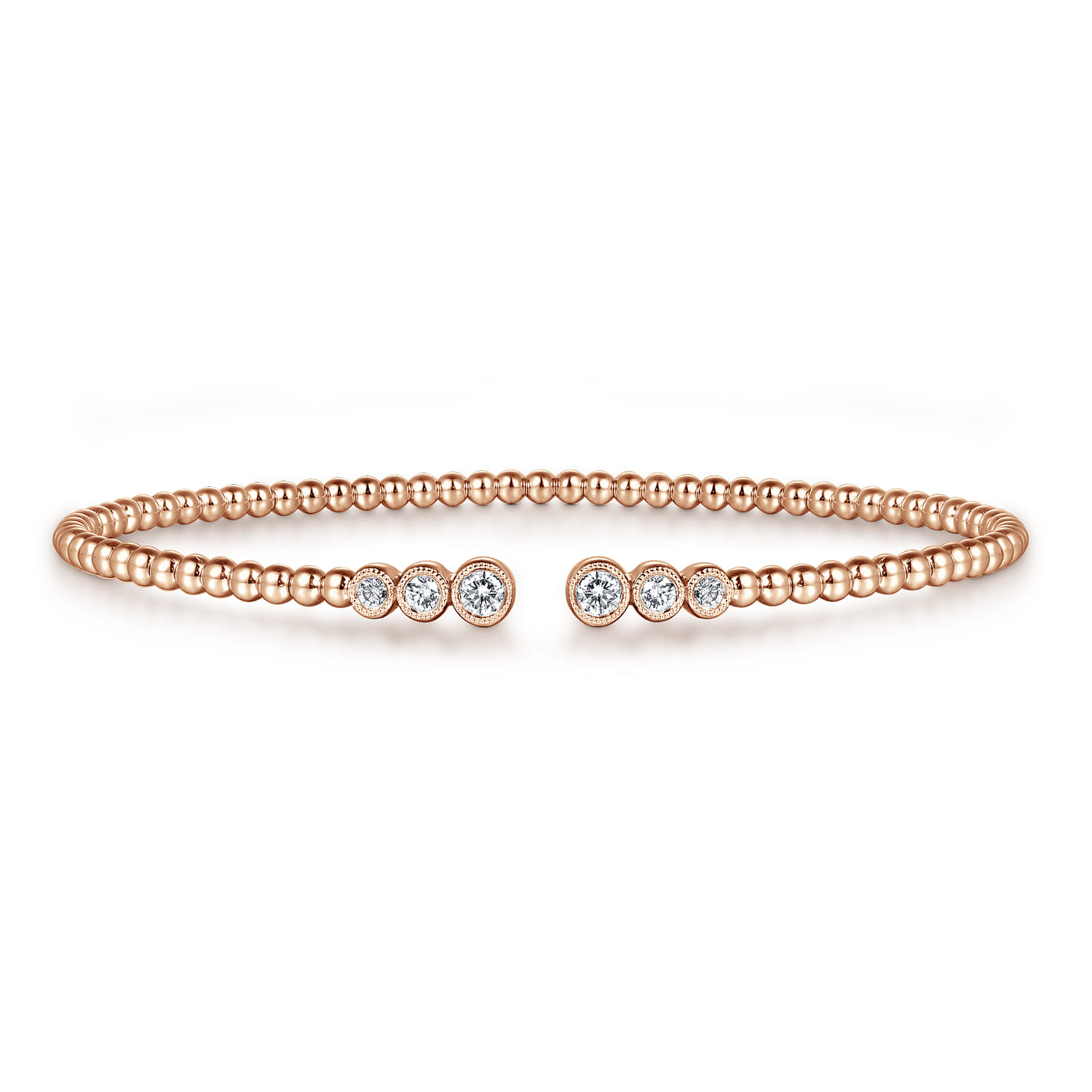14K Rose Gold Bujukan Bead Split Cuff Bracelet with Bezel Set Diamonds - 0.24 ct - Shot 1