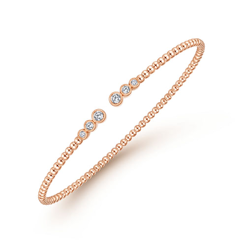 14K Rose Gold Bujukan Bead Split Cuff Bracelet with Bezel Set Diamonds - 0.24 ct - Shot 2