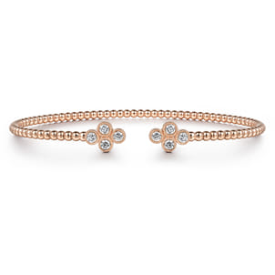 14K Rose Gold Bujukan Bead Split Cuff Bracelet with Clover Diamond Endcaps
