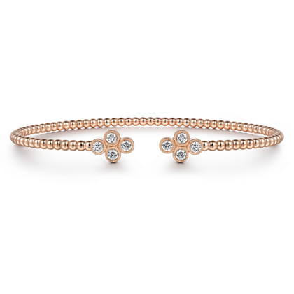 14K Rose Gold Bujukan Bead Split Cuff Bracelet with Clover Diamond Endcaps