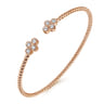 14K Rose Gold Bujukan Bead Split Cuff Bracelet with Clover Diamond Endcaps - 0.38 ct