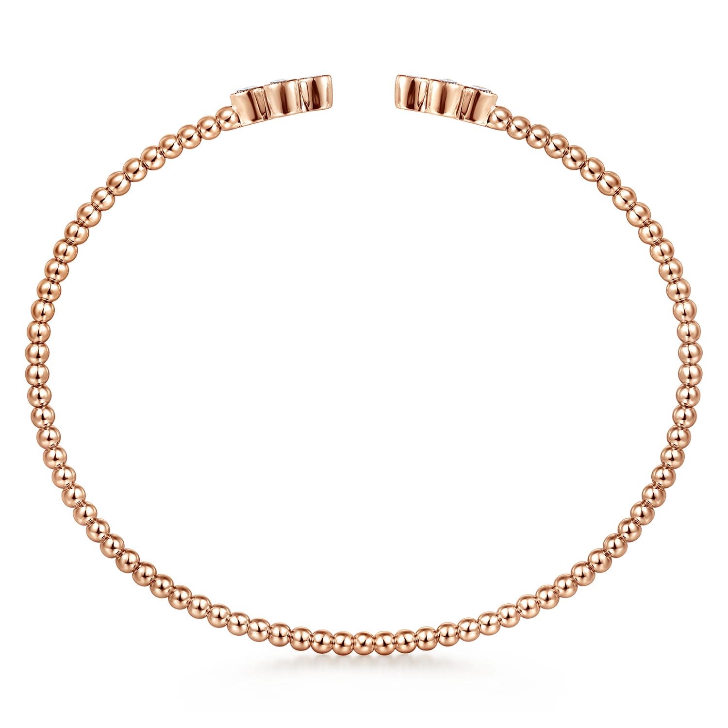 14K Rose Gold Bujukan Bead Split Cuff Bracelet with Clover Diamond Endcaps - 0.38 ct - Shot 3