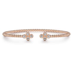 14K Rose Gold Bujukan Bead Split Cuff Bracelet with Quatrefoil Diamond Endcaps