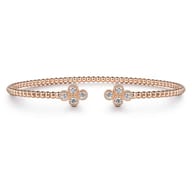 14K Rose Gold Bujukan Bead Split Cuff Bracelet with Quatrefoil Diamond Endcaps