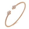 14K Rose Gold Bujukan Bead Split Cuff Bracelet with Quatrefoil Diamond Endcaps - 0.38 ct