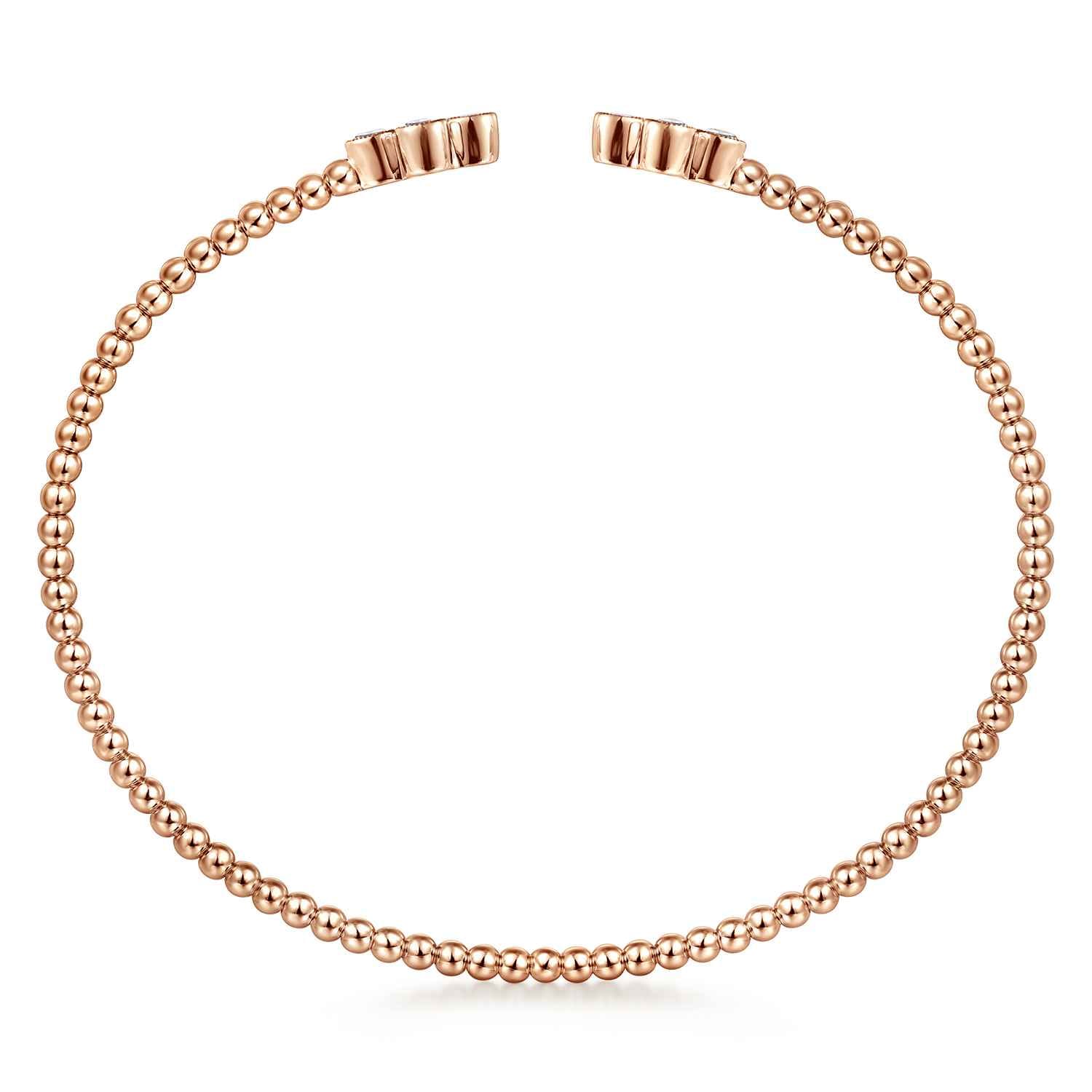 14K Rose Gold Bujukan Bead Split Cuff Bracelet with Quatrefoil Diamond Endcaps - 0.38 ct - Shot 3