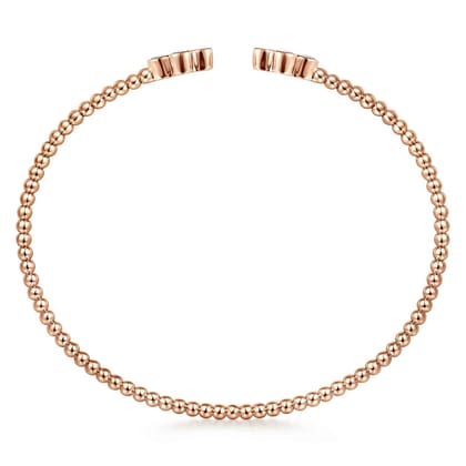 14K Rose Gold Bujukan Bead Split Cuff Bracelet with Quatrefoil Diamond Endcaps