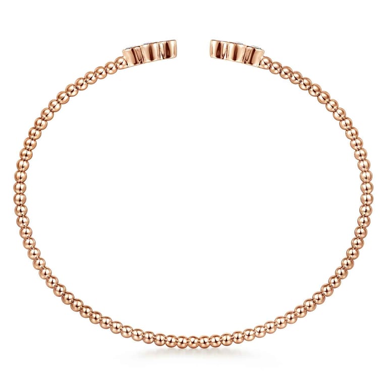 14K Rose Gold Bujukan Bead Split Cuff Bracelet with Quatrefoil Diamond Endcaps - 0.38 ct - Shot 3