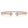14K Rose Gold Bujukan Bead Split Cuff Bracelet with Quatrefoil Diamond Endcaps - 0.4 ct