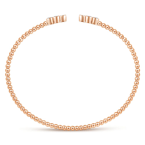 14K Rose Gold Bujukan Bead Split Cuff Bracelet with Quatrefoil Diamond Endcaps - 0.4 ct - Shot 3