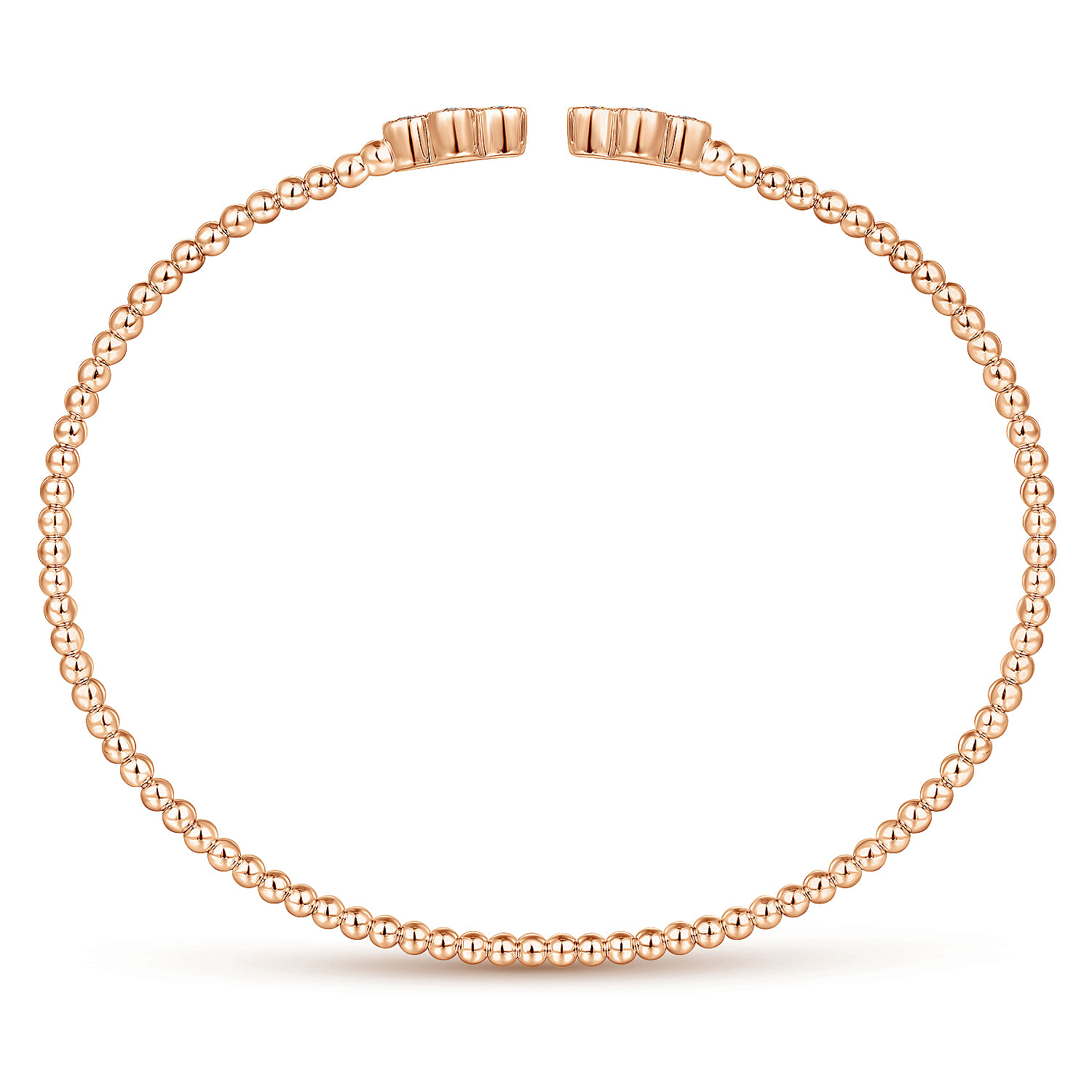 14K Rose Gold Bujukan Bead Split Cuff Bracelet with Quatrefoil Diamond Endcaps - Shot 3