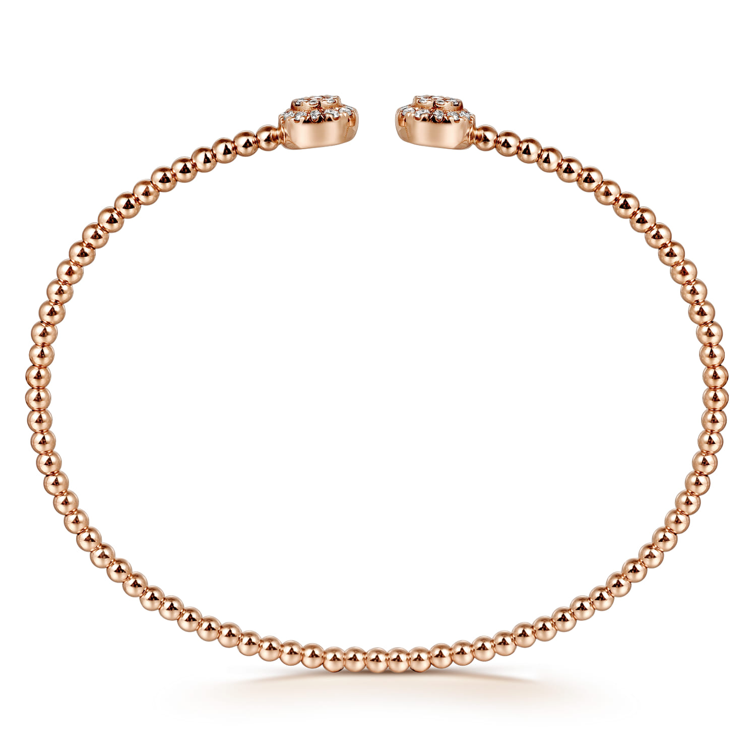 14K Rose Gold Bujukan Bead Split Cuff Bracelet with Round Pave Diamond Discs - 0.3 ct - Shot 3
