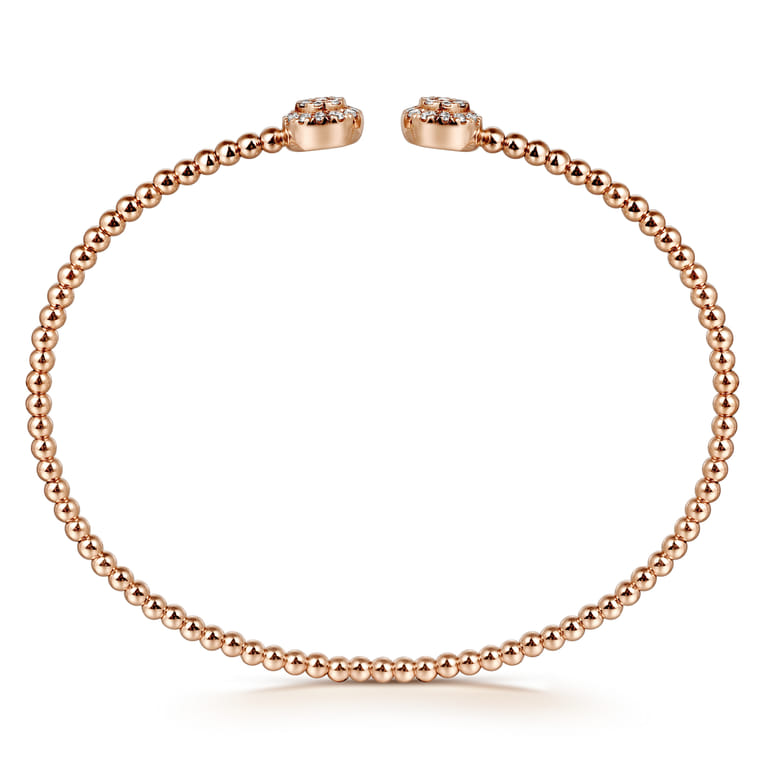 14K Rose Gold Bujukan Bead Split Cuff Bracelet with Round Pave Diamond Discs - 0.3 ct - Shot 3