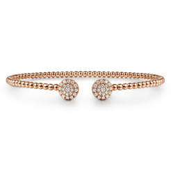 14K Rose Gold Bujukan Bead Split Cuff Bracelet with Round Pave Diamond Discs