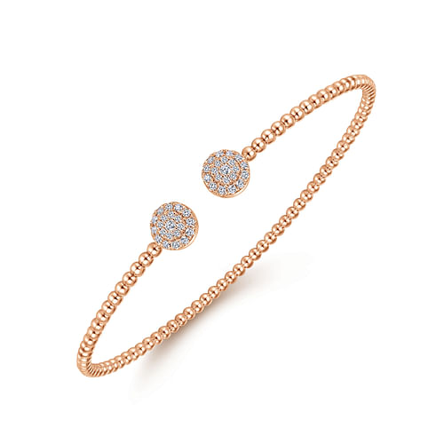 14K Rose Gold Bujukan Bead Split Cuff Bracelet with Round Pave Diamond Discs - 0.3 ct - Shot 2