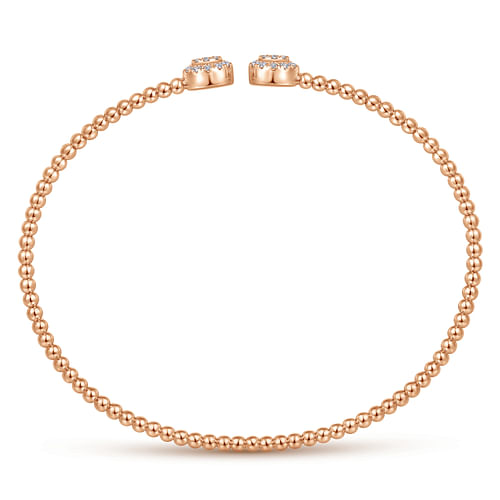 14K Rose Gold Bujukan Bead Split Cuff Bracelet with Round Pave Diamond Discs - 0.3 ct - Shot 3