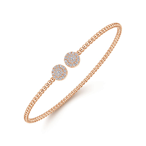 14K Rose Gold Bujukan Bead Split Cuff Bracelet with Round Pave Diamond Discs - 0.3 ct - Shot 2