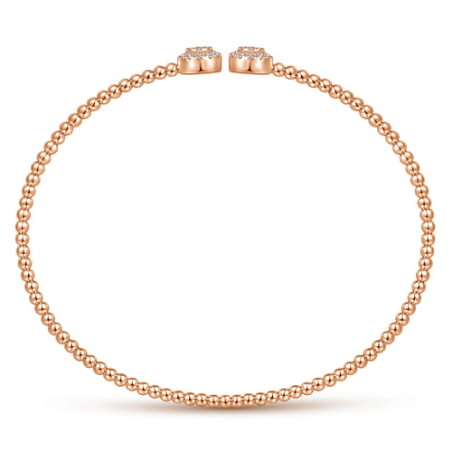 14K Rose Gold Bujukan Bead Split Cuff Bracelet with Round Pave Diamond Discs - 0.3 ct - Shot 3