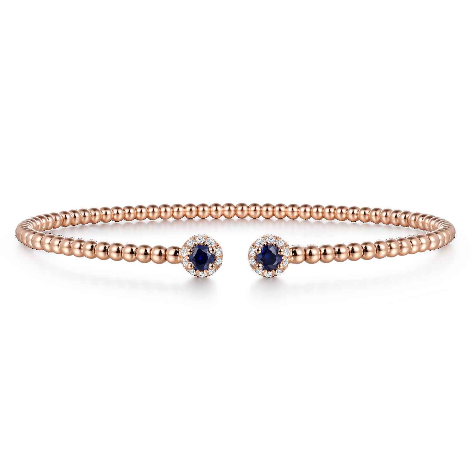 14K Rose Gold Bujukan Bead Split Cuff Bracelet with Sapphire and Diamond - Shot 1