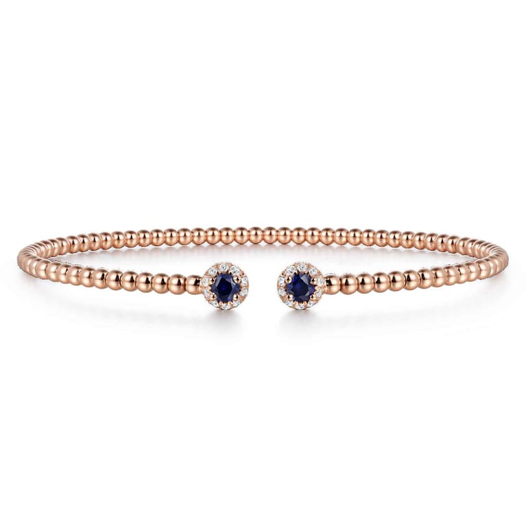 14K Rose Gold Bujukan Bead Split Cuff Bracelet with Sapphire and Diamond - Shot 1