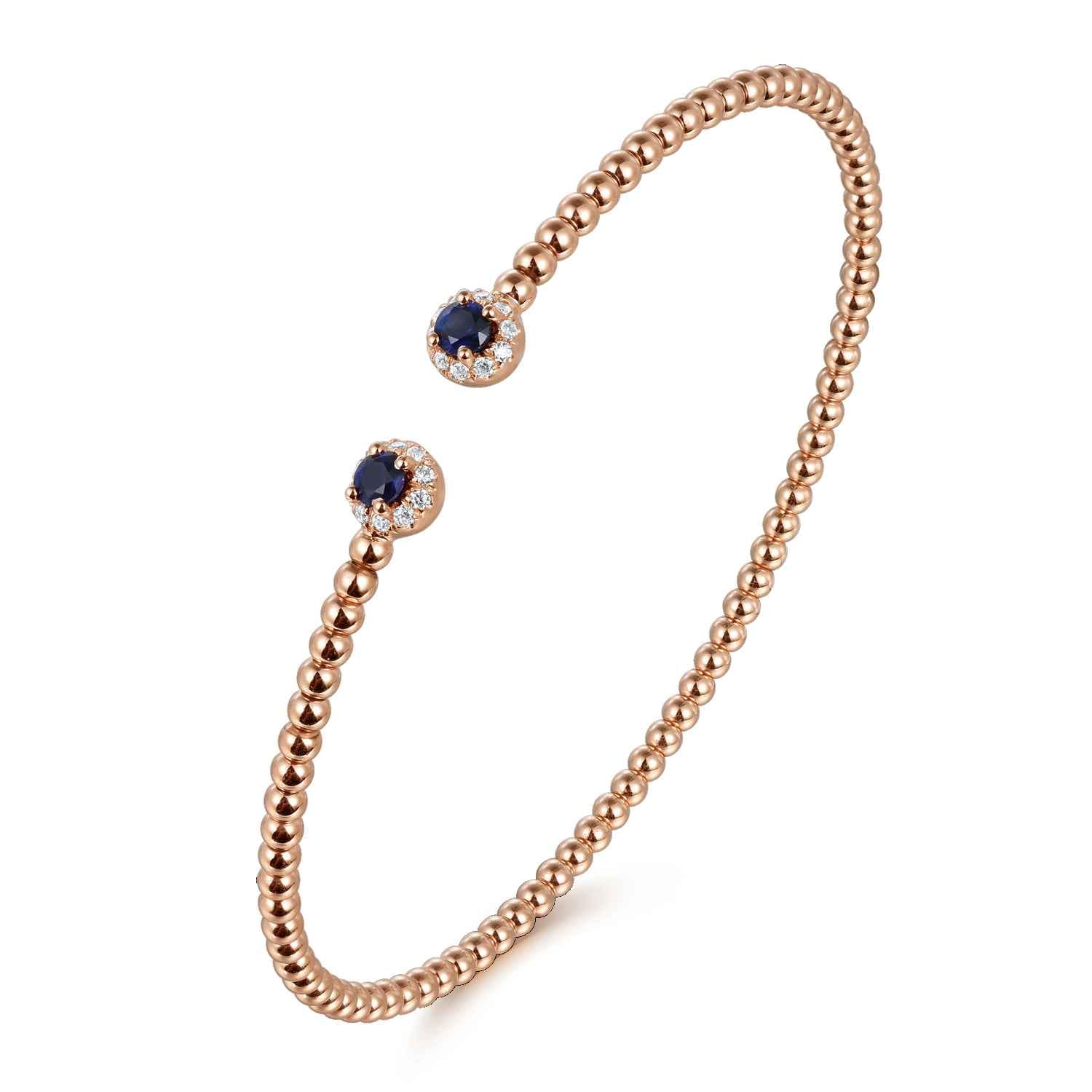 14K Rose Gold Bujukan Bead Split Cuff Bracelet with Sapphire and Diamond - Shot 2