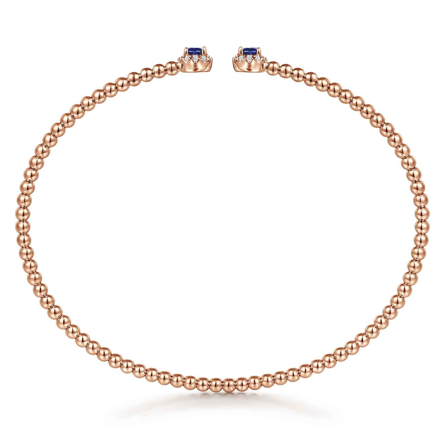 14K Rose Gold Bujukan Bead Split Cuff Bracelet with Sapphire and Diamond - Shot 3