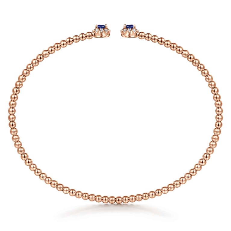 14K Rose Gold Bujukan Bead Split Cuff Bracelet with Sapphire and Diamond - Shot 3