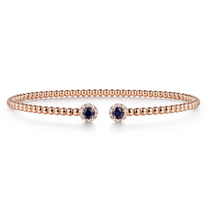 14K Rose Gold Bujukan Bead Split Cuff Bracelet with Sapphire and Diamond