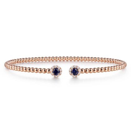 14K Rose Gold Bujukan Bead Split Cuff Bracelet with Sapphire and Diamond