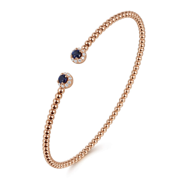 14K Rose Gold Bujukan Bead Split Cuff Bracelet with Sapphire and Diamond - 0.12 ct - Shot 2