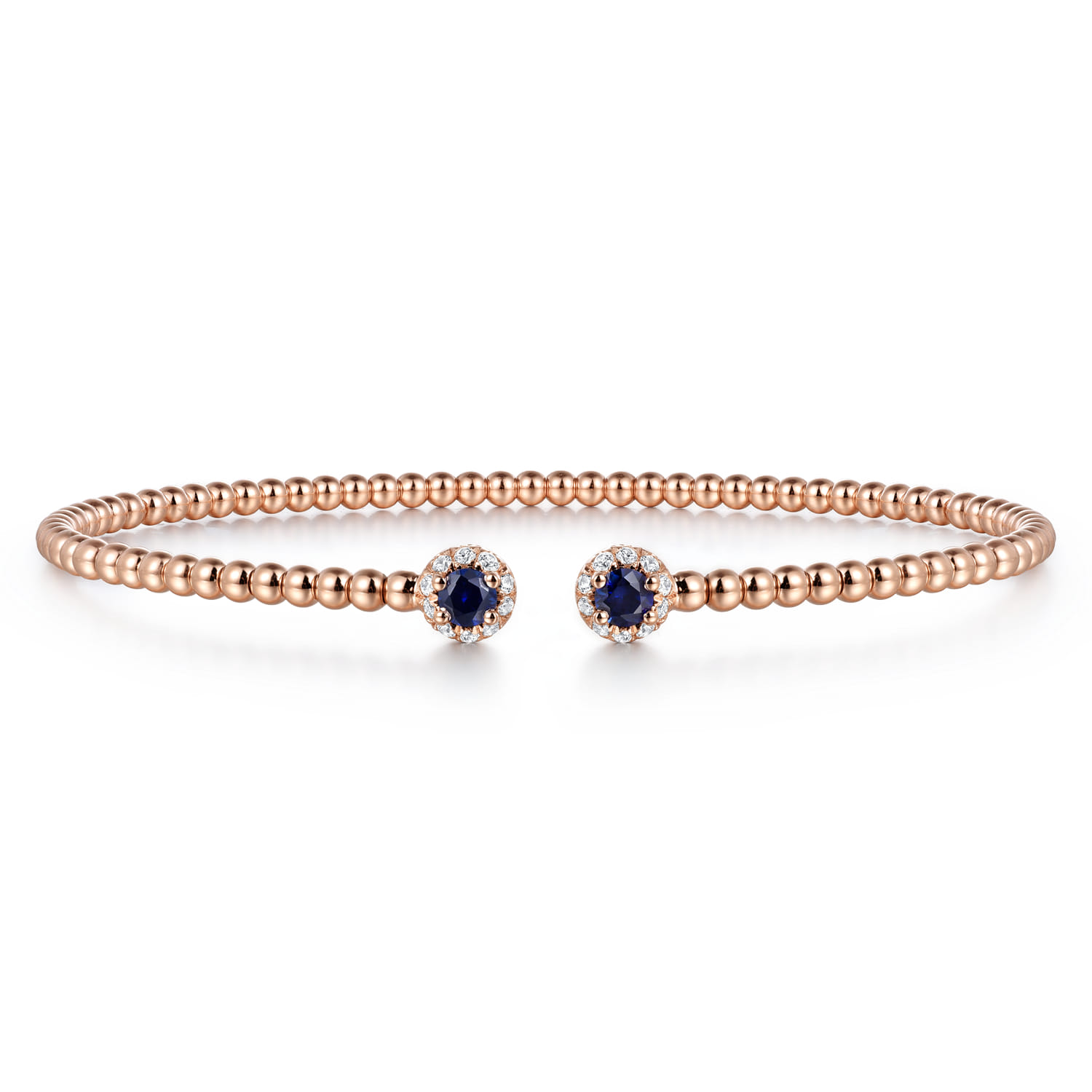 14K Rose Gold Bujukan Bead Split Cuff Bracelet with Sapphire and Diamond - 0.12 ct - Shot 1