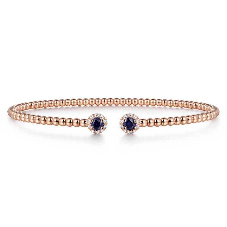 14K Rose Gold Bujukan Bead Split Cuff Bracelet with Sapphire and Diamond - 0.12 ct - Shot 1