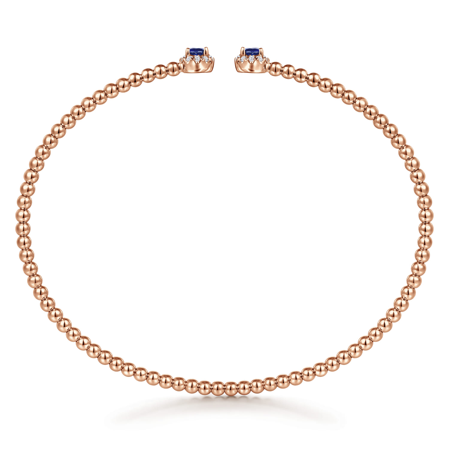14K Rose Gold Bujukan Bead Split Cuff Bracelet with Sapphire and Diamond - 0.12 ct - Shot 3