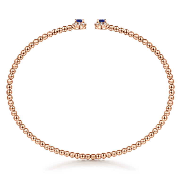 14K Rose Gold Bujukan Bead Split Cuff Bracelet with Sapphire and Diamond - 0.12 ct - Shot 3