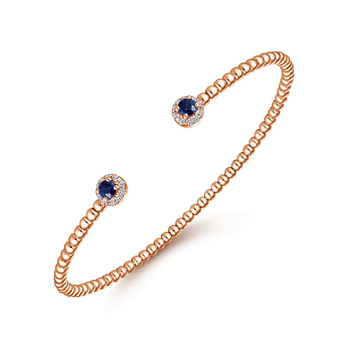14K Rose Gold Bujukan Bead Split Cuff Bracelet with Sapphire and Diamond - 0.12 ct - Shot 2