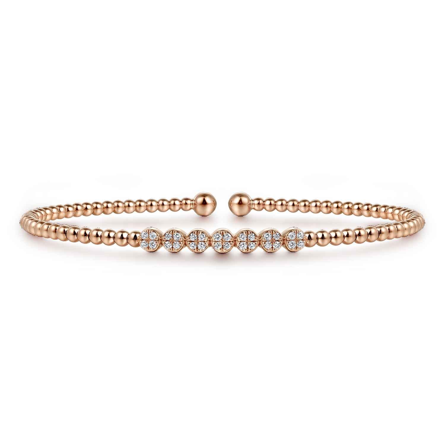 14K Rose Gold Bujukan Bead and Cluster Diamond Bangle - 0.13 ct - Shot 1