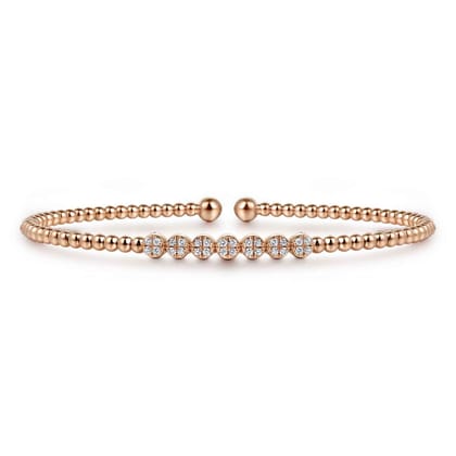 14K Rose Gold Bujukan Bead and Cluster Diamond Bangle