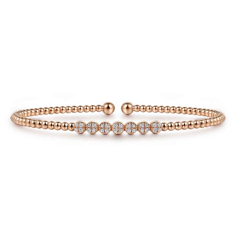 14K Rose Gold Bujukan Bead and Cluster Diamond Bangle - 0.13 ct - Shot 1