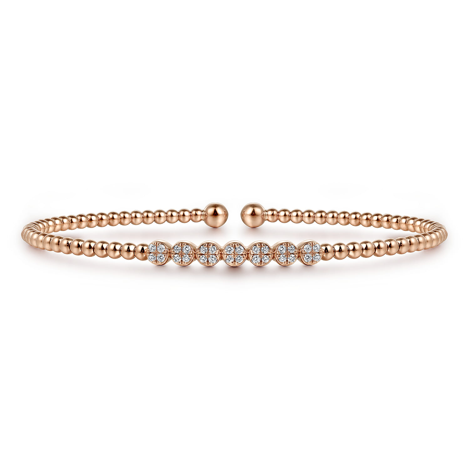 14K Rose Gold Bujukan Bead and Cluster Diamond Bangle - 0.14 ct - Shot 1