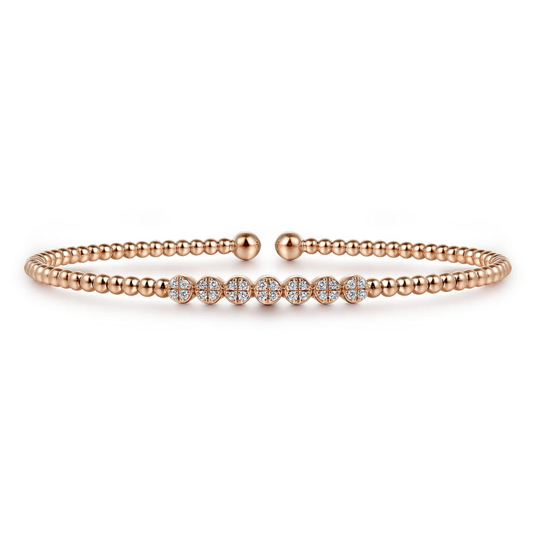 14K Rose Gold Bujukan Bead and Cluster Diamond Bangle - 0.14 ct - Shot 1