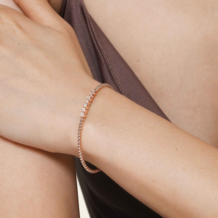 14K Rose Gold Bujukan Bead and Cluster Diamond Bangle - 0.14 ct - Shot 4