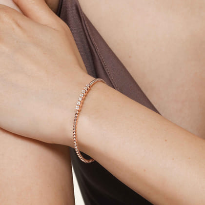 14K Rose Gold Bujukan Bead and Cluster Diamond Bangle