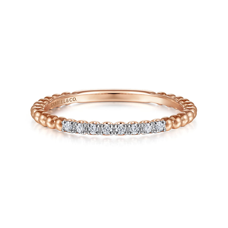 14K Rose Gold Bujukan Bead and Diamond Stackable Ring - 0.06 ct - Shot 1