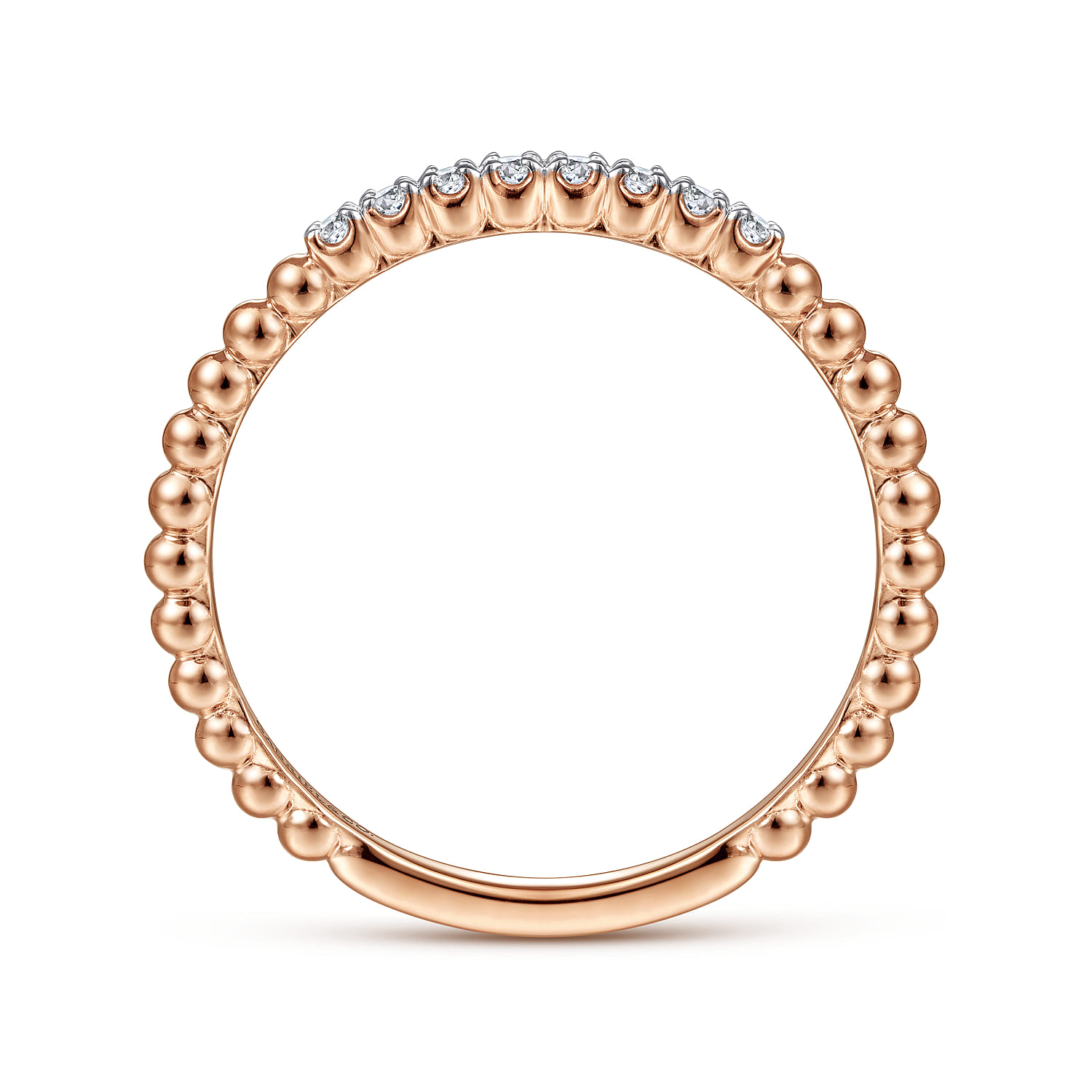 14K Rose Gold Bujukan Bead and Diamond Stackable Ring - 0.06 ct - Shot 2