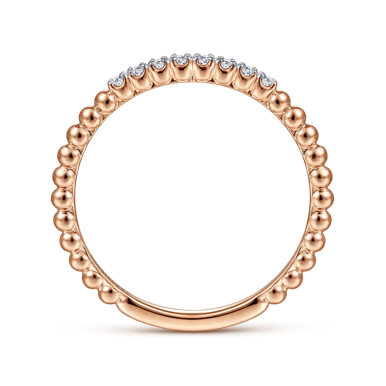 14K Rose Gold Bujukan Bead and Diamond Stackable Ring - 0.06 ct - Shot 2