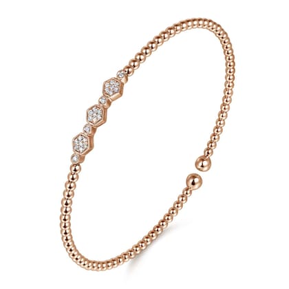 14K Rose Gold Bujukan Bead and Hexagon Cluster Diamond Bangle