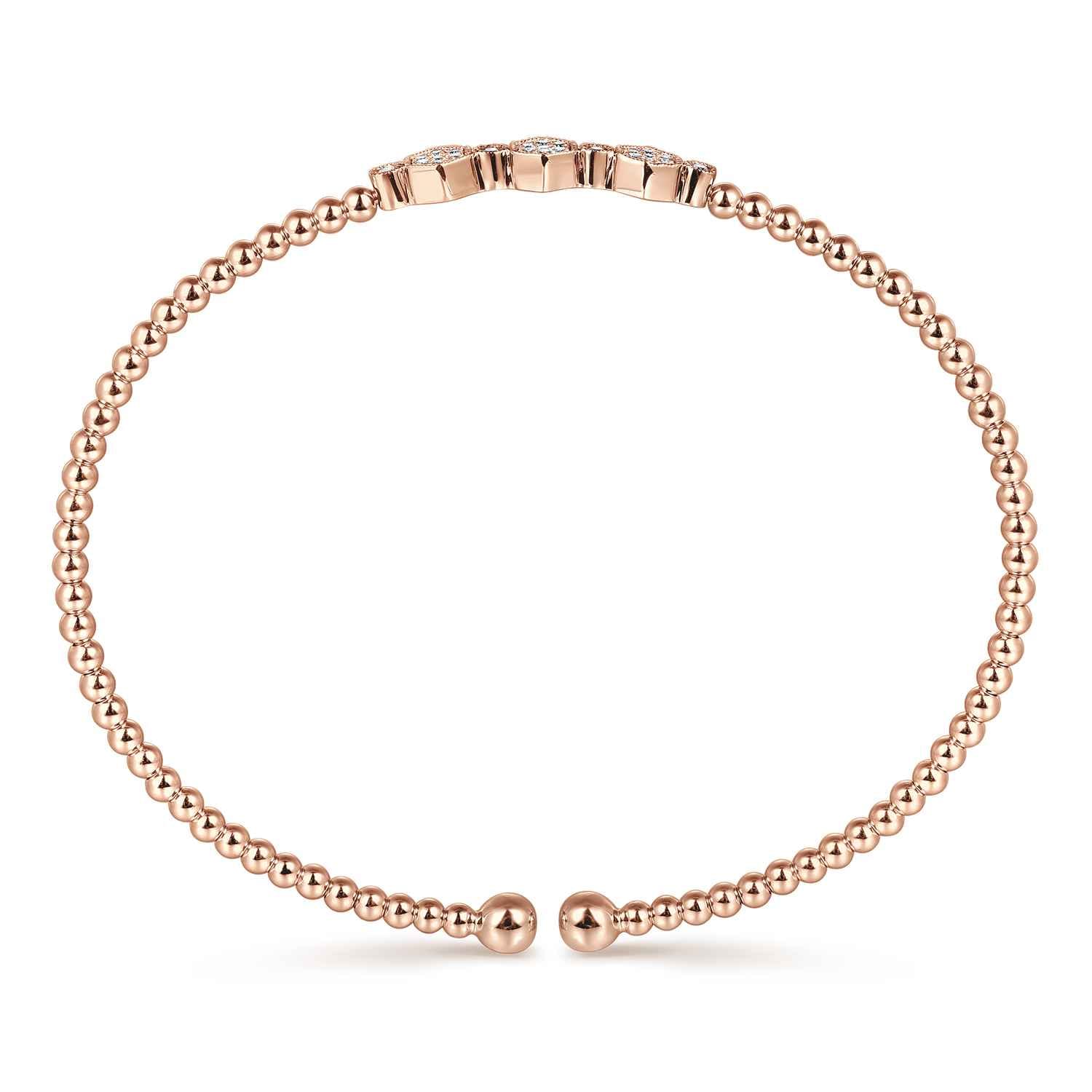 14K Rose Gold Bujukan Bead and Hexagon Cluster Diamond Bangle - 0.12 ct - Shot 3