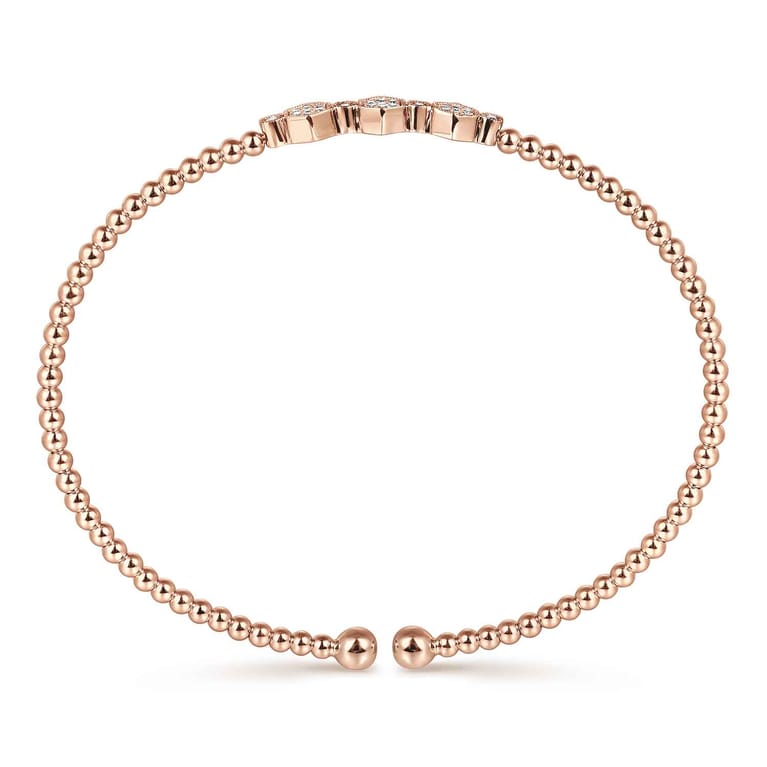 14K Rose Gold Bujukan Bead and Hexagon Cluster Diamond Bangle - 0.12 ct - Shot 3