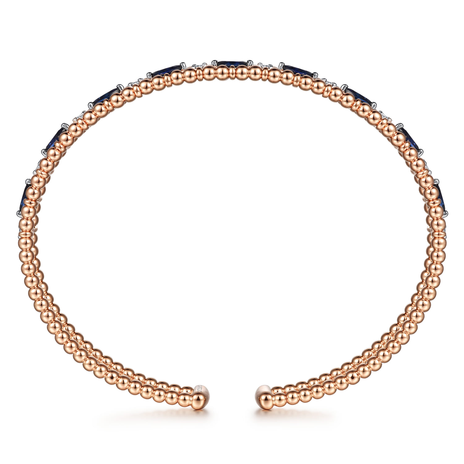 14K Rose Gold Bujukan Cuff Bracelet with Marquise Sapphire and Round Diamonds - 0.25 ct - Shot 3