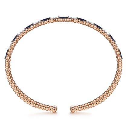 14K Rose Gold Bujukan Cuff Bracelet with Marquise Sapphire and Round Diamonds